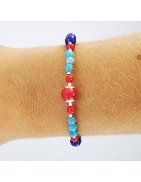 Pulsera de Coral Bambú, Turquesa y Lapislázuli
