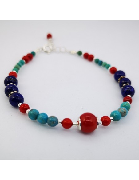Pulsera de Coral Bambú, Turquesa y Lapislázuli