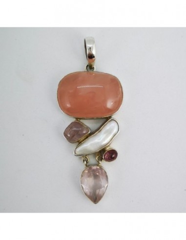 Rose Quartz, Pearl, and Pink Tourmaline Pendant