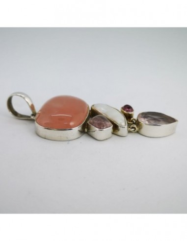 Colgante de Cuarzo Rosa, Perla y...