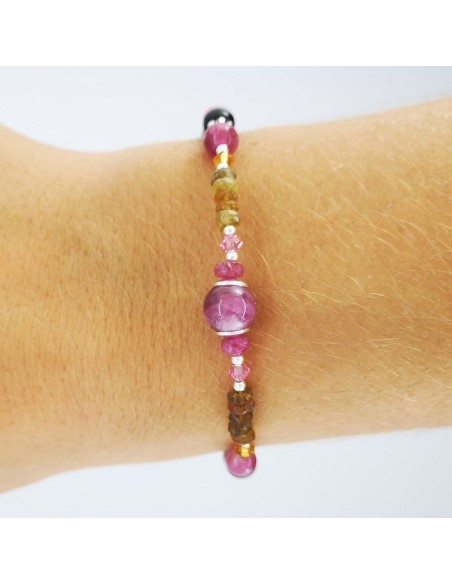 Pulsera de Turmalina Multicolor y Rubí