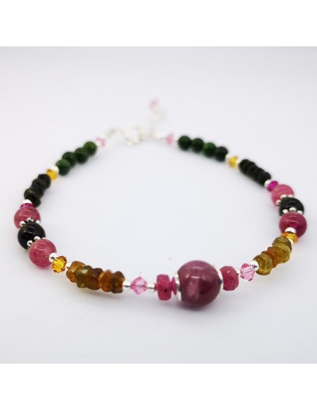 Pulsera de Turmalina Multicolor y Rubí