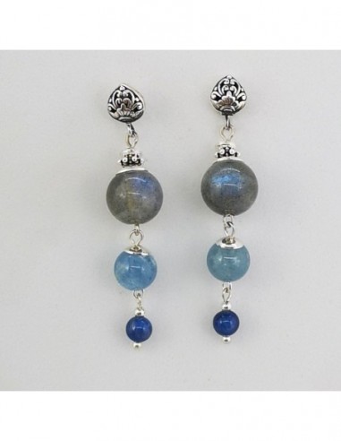 Labradorite, Aquamarine, and Blue Apatite Earrings