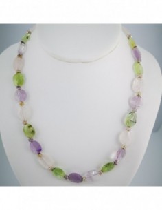 Collar de Prehnita, Cuarzo Rosa y Amatista