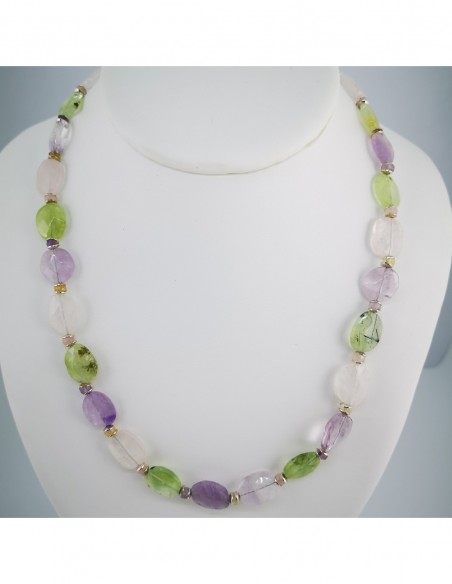 Collar de Prehnita, Cuarzo Rosa y Amatista