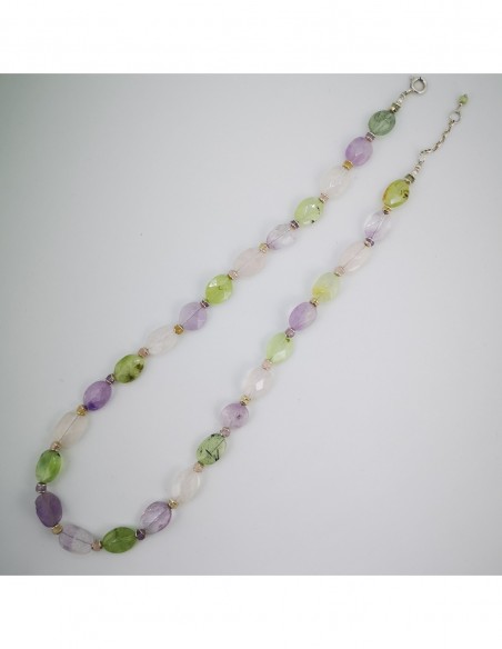 Collar de Prehnita, Cuarzo Rosa y Amatista