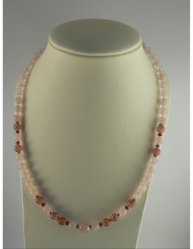 Madagascar Rose Quartz Necklace, Strawberry Quartz, and Ruby