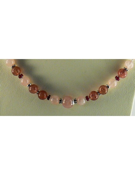 Collar de Cuarzo Rosa de Madagascar, Cuarzo Fresa y Rubí