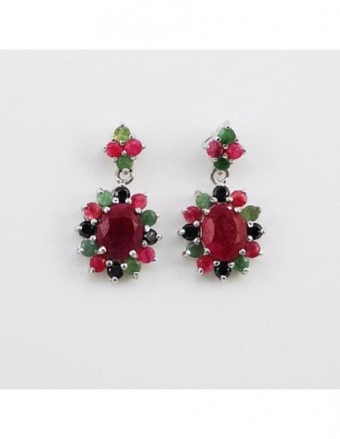 Ruby, Emerald, and Spinel Earrings