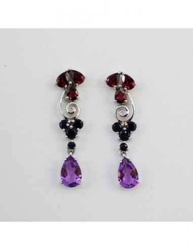 Garnet, Sapphire, and Amethyst Earrings