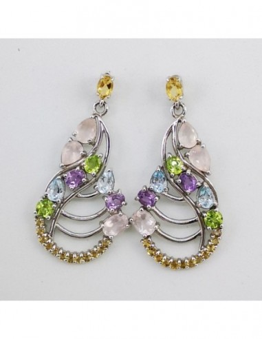 Rose Quartz, Peridot, Blue Topaz, Citrine Quartz, and Amethyst Earrings