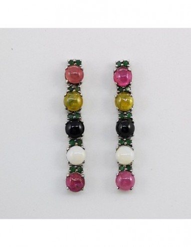 Multicolor Tourmaline and Emerald Earrings